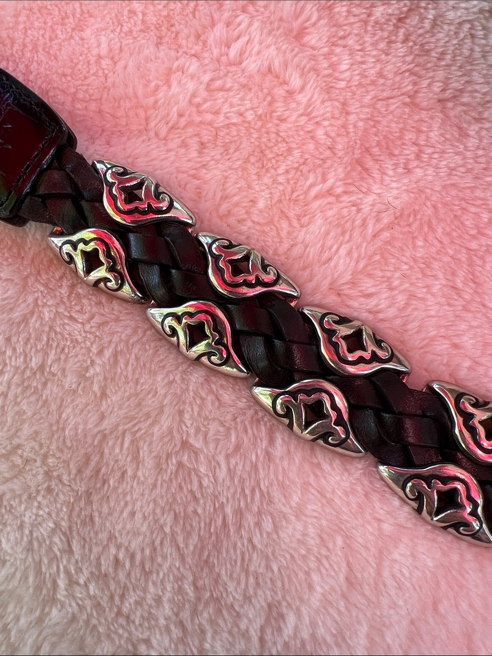 Vintage 1996 Brighton Black Braided Leather Belt with Decorative Silver Buckle - Picture 4 of 9